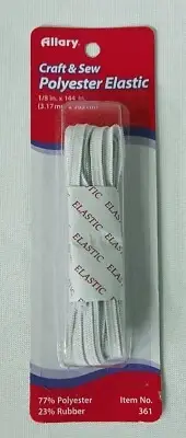 1/8" Wide Elastic Allary Craft & Sew White Polyester Elastic 4-Yd Piece M207.46