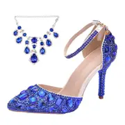 Nevenka Sparkly Diamond High Heels 9.5cm Pointed Toe Sandals for Wedding-Blue