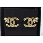 Chanel 22K Gold And Crystal CC Logo Large Statement Stud Classic Earrings