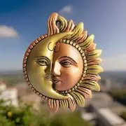 Aluminium Wall Hanging Half Surya (Sun) and chandrama (Moon) face - 5x6 inch