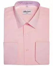BERLIONI ITALY MEN'S DRESS SHIRT FRENCH CONVERTIBLE CUFF BUTTON DOWN ROSE
