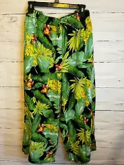 Nicole Miller Tropical Pants Linen Rayon Blend Wide Leg Elastic Waist Pockets 3X