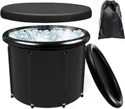 Ice Bath Tub Cold Plunge Tub Extra Large Outdoor Inflatable Portable Athlete Cold Water Therapy Plunge Barrel Bath Tub Hot/Cold Bath Freestanding Soaking Tub with Lid and Carry Bag(Black,75x75cm(30x30