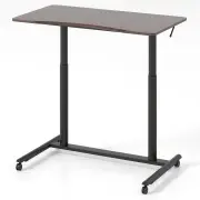 CostwayC-Shaped Sit Stand Desk with Adjustable Height and Metal Frame-Rustic Brown