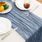 Dusty Blue Table Runner Cheesecloth 1 Pack 10FT Boho Gauze Table Runner 35x120 Inch Rustic Cheese Cloth for Wedding Valentines Party Romantic Table Decoration.