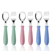 3 sets cute toddler utensils stainless steel fork and spoon(pink+blue+green)