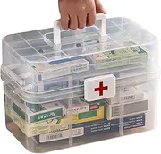 Safety Aid Kit | Dustproof Medical Storage Box | 3 Layer Transparent Medicine Organizer | Pill Storage Box | Medicine Aid Box with Handle | Lockable Container Case for School and Family Use