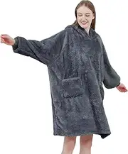 Aisbo Wearable Blanket Hoodie Women - Cozy Sherpa Hooded Blanket for Women Men Adult, Warm Blanket Sweatshirt with Giant Hood and Pockets, Dark Grey