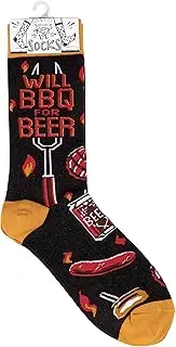 [Primitives by Kathy] Novelty Socks - Will BBQ For Beer, One Size, Unisex, LOL Collection, Multi