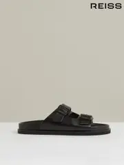 Reiss Black Philip Leather Double-Strap Sandals (AR9606) | $280