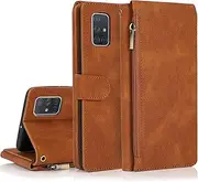 [GoshukunTech] for Samsung Galaxy A71 5G Case,for Galaxy A71 5G Wallet Case[ 8 Card Slots & 1 Zipper Coin Purse] Leather Wallet Flip Cover with Wrist Starp-Brown