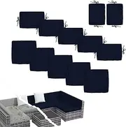Outdoor Patio Cushion Covers, Washable Patio Cushion Covers Replacement, Outdoor Sofa Slipcovers Fit for Porch Wicker Rattan Sectional Couch Chair Furniture Set (12, Navy Blue)
