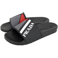 在飛比找PChome24h購物優惠-PRADA 標籤系列 色塊拼接橡膠拖鞋(黑色)