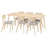 LISABO / LISABO table and 6 chairs, ash/Tallmyra white/black, 200x78 cm