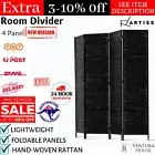 Artiss 4 Panel Room Divider Privacy Screen Rattan Partition Separator Black New