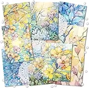 4 Packs Glitter Floral Sticker Paper Watercolor Flower Patterned Paper Laser Sticker with Holographic Outline Scrapbook Washi Sticker for Collage Journal Card Making Arts and Crafts (Glaze)