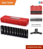 11 Pc 1/2" Drive Deep Impact Socket Set 6 Point SAE 3/8" to 1" Heavy Duty Tools