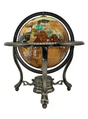 10" Tall Amber Ocean Silver Zinc Alloy table stand Gem Gemstone World globe Map