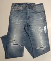 NWT American Eagle Men's AirFlex+ Patched Slim Straight Jeans【33 x 34】G299