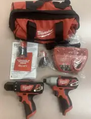 Milwaukee 2494-22 M12 3/8 in. Drill Driver and 1/4 in. Hex Impact Driver Kit NEW