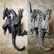 Horned Dragon Wall Sculpture, Polyresin, Grey Stone, Gothic amp; Medieval Decor, Desktop And Shelf Decorations, Decorative Office Gifts For Men
