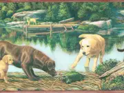 * COUNTRY LABRADOR DOG & PUPPY TURTLE CABIN ON LAKE Wallpaper bordeR Wall NATURE