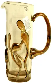 ION TAMAIAN Art Glass Hand Blown Clear Amber Pitcher Fused Glass Romania New