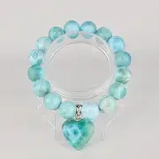 LARIMAR BRACELET WITH HEART CHARM BLUE CRYSTAL JEWELRY GIFT FOR HER AND HIM