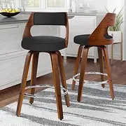 ALFORDSON Bar Stools 2X Swivel Wooden Kitchen Stool 65cm Seat Height Fabric Counter Stool with Footrest and Adjustable Leg Levelers Home Dining Chair in Fabric Black for Home Bar Dining Room