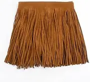 Yalulu 2 Meter Double Side Leather Suede Tassel Fringe Trims, Faux Leather Tassel Trims Ribbon DIY Sewing Craft Garment Hem Accessories (Light Brown)