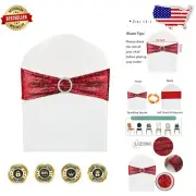 50 Stretchable Red Sequined Chair Sashes - Perfect for Elegant Celebrations