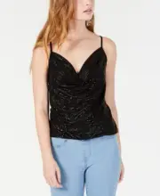 Gypsies & Moondust Juniors Textured Cowl Neck Camisole Size-XS Color-Black