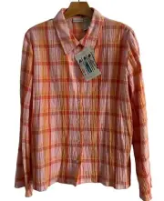 White Stag Blouse Size 16 Orange Multi Crinkly Button Up Women Blouse. NWT