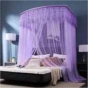 Mosquito Net Bed Canopy Lace Luxury 4 Corner Square Princess Fly Screen Floor Standing Canopy Curtain Palace Mosquito Net (Color : Purple, Size : 1.8 * 2.2m Bed)