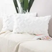Set of 2 White Plush Short Wool Throw Pillow 20" x 12" (Pack of 2) Pure White