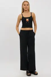 Black Wide Leg Pants Elasticated - Size 16XL, Women's Wide Leg Pants