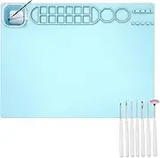 Feishiong Silicone Craft Mat with 10 Pcs Art Brush,20×16 Inches Silicone Painting Mat with Cup and Paint Holder, Pen Holder,for Art, Painting, Clay and DIY Creations Play(Blue)