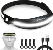 Headlamp USB Type C Rechargeable COB Bright Hard Hat Light, with Red Light