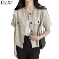 在飛比找蝦皮商城優惠-Zanzea 女式韓版短袖前扣圓領純色上衣