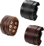 [OIDEA] Assorted 3pcs Mens Punk Multistrand Leather Braided Bangle Cuff Bracelet for Biker, Size Adjustable,Brown