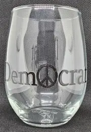 NEW Toasted Tales Stemless Wine Glass DEMOCRAT w/Peace Sign