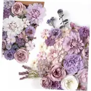 Artificial Flowers Combo Set Silk Roses, Peonies, Dahlias with Stems Purple