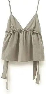 [Generic] Women's Ruffled Resort V-Neck Adjustable Spaghetti Straps Backless Casual Tank Top
