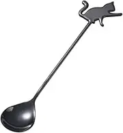 Spoons，Teaspoons， Dessert Spoons 10pcs Coffee Spoon Lovely Cute Cat Shape Teaspoon Dessert Snack Scoop Ice Cream Mini Spoons Kitchen ToolsTableware 304 Metal A Black