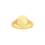 9ct Gold Filigree Engravable & Polished Oval Signet Ring