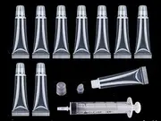 Aoshang 10Pcs 8ml Mini Refillable Empty Tubes Lip Gloss Balm Clear Cosmetic Containers Soft Tubes with 3pcs Free 5ml Plastic Syringes