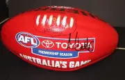 Hawthorn - Leigh Matthews signed Red Sherrin Football - Red - AFL/Toyota
