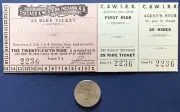 RARE BLANK 25 RIDE TRAIN TICKET CHICAGO & WESTERN INDIANA RR #2236 RED AND WHITE