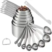 Measuring Cups and Spoons Set of 15 Pcs, 7 Stainless Steel Stackable Heavy Me...