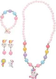 [WOFASHPURET] Girls Jewelry Sets Unicorn Design Pearl Necklace Bracelet Kit Kids Jewellery Set Kids Pearl Jewelry